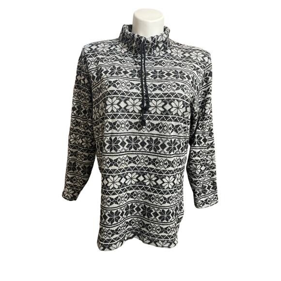 Vintage 90s Stefano International L Sweater Black & White Nordic Print Mock Neck - Picture 1 of 10